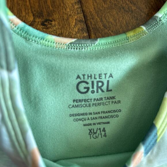 Athleta Girl Perfect Pair Athletic Tank Top Blue Green Printed Sz XL/14 Set of 2 - Picture 4 of 12